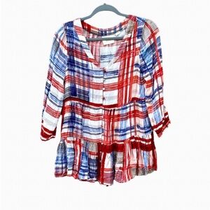 Anthropologie Maeve Lila Red White and Blue Blouse Size S Small